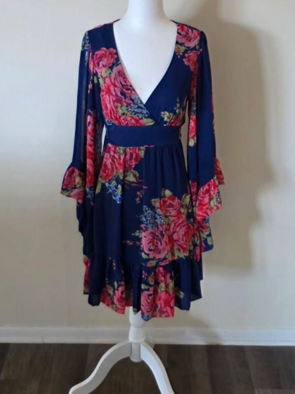Betsey Johnson Navy Floral Mini Dress with Pink Roses
